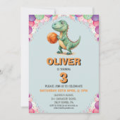 Invitation d'anniversaire de basketteur T-rex (Devant)