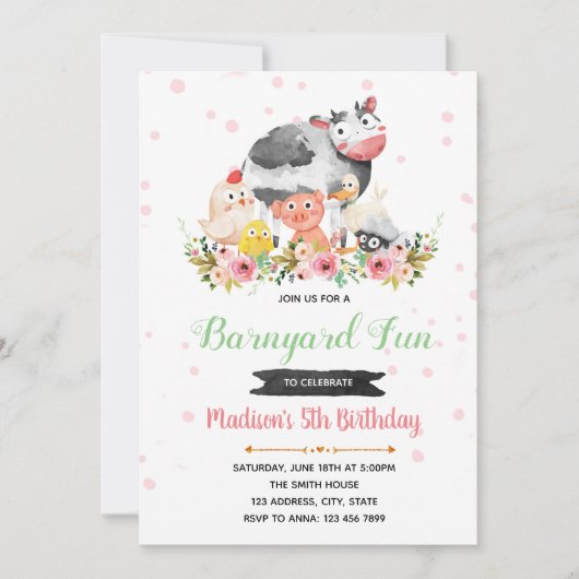 Invitation d'anniversaire de basse-cour de ressort (Devant)