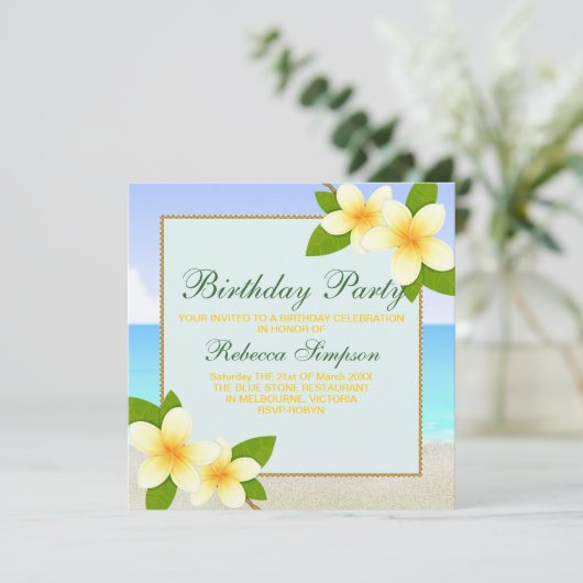 Invitation d'anniversaire de Beach & Frangipani (Debout devant)
