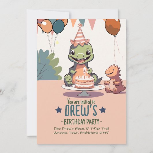 Invitation d'anniversaire de bébé Dino mignon pour (Devant)