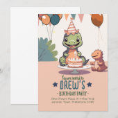 Invitation d'anniversaire de bébé Dino mignon pour (Devant / Derrière)