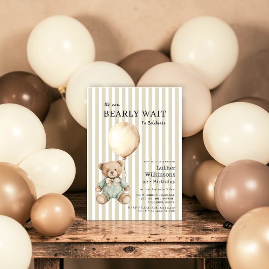 Invitation d'anniversaire de bébé garçon Ourson ra
