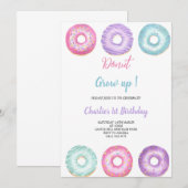 invitation d'anniversaire de beigne rose, violet e (Devant / Derrière)