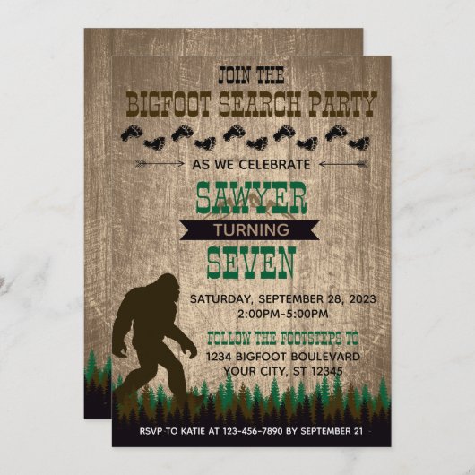 Invitation d'anniversaire de Bigfoot (Devant / Derrière)