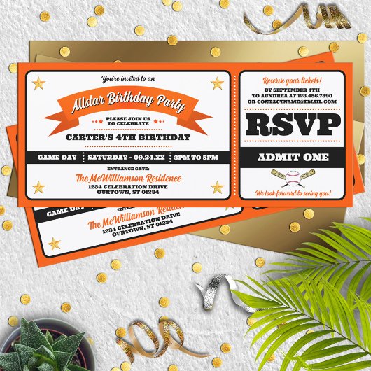 Invitation d'anniversaire de billet de baseball Al