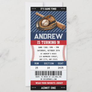 Invitation d'anniversaire de billet de baseball pe