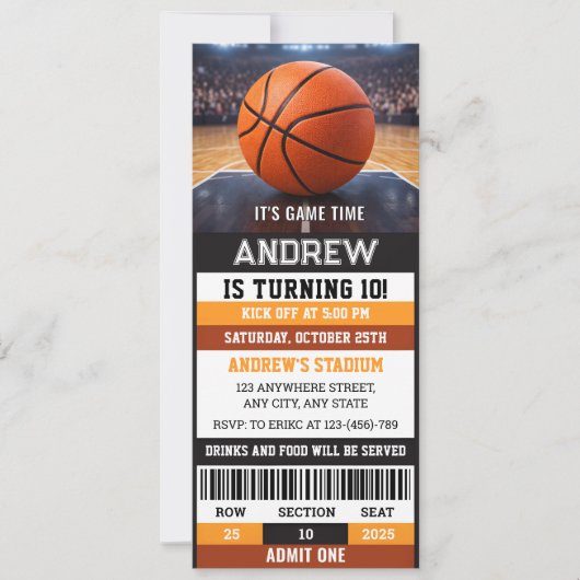 Invitation d'anniversaire de billet de basket-ball (Devant)