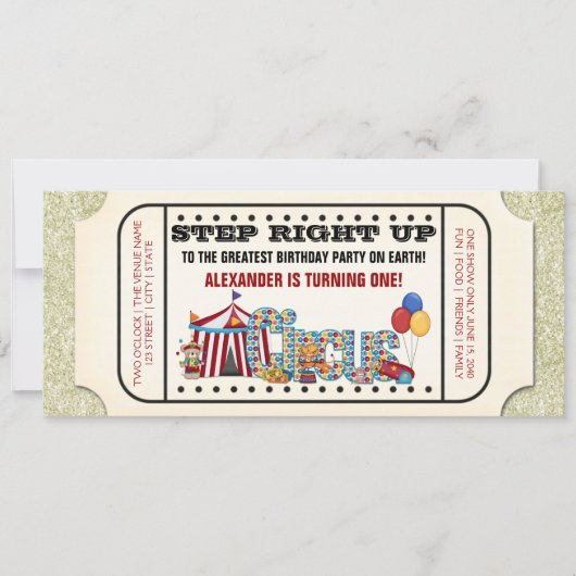 Invitation d'anniversaire de billet de cirque vint (Devant)