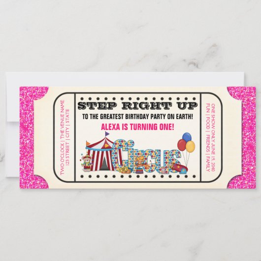 Invitation d'anniversaire de billet de cirque vint (Devant)