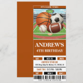 Invitation d'anniversaire de billet de sport de to (Devant / Derrière)