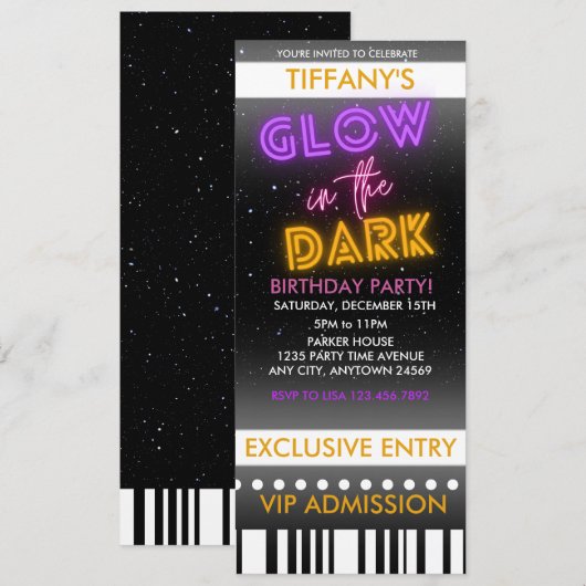 Invitation d'anniversaire de billet | Lumineux dan (Devant / Derrière)