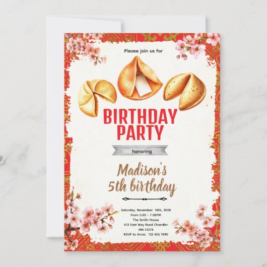 Invitation d'anniversaire de biscuit de fortune (Devant)