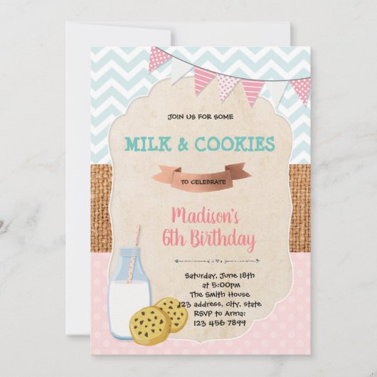 Invitation d'anniversaire de biscuits et de lait (Devant)