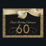 Invitation d'anniversaire de Black Gold Bow 60th W<br><div class="desc">Si vous voulez des couleurs personnalisées ou de l'aide pour créer votre design,  n'hésitez pas à me contacter à cleangreendesignszazzle@gmail.com. J'ai hâte d'entendre vos nouvelles !</div>