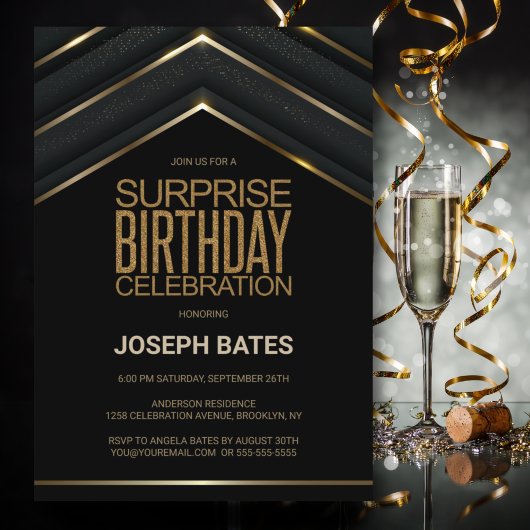 Invitation d'anniversaire de Black Gold Surprise