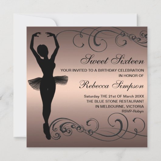 Invitation d'anniversaire de Black & Peach Balleri (Devant)