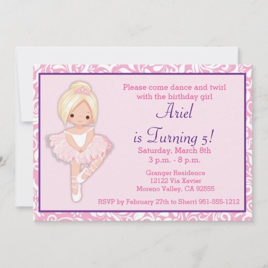 Invitation d'anniversaire de Blonde Ballerina (Devant)
