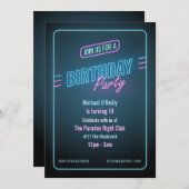 Invitation d'anniversaire de Blue Neon (Devant / Derrière)