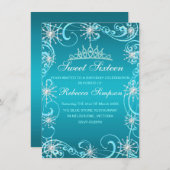 Invitation d'anniversaire de Blue Shimmer Snowflak (Devant / Derrière)