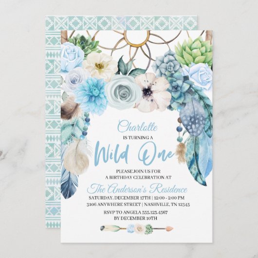 Invitation d'anniversaire de Boho Wild One Dreamca (Devant / Derrière)