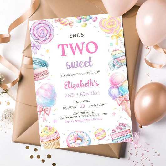 Invitation d'anniversaire de bonbons Two Sweet Swe
