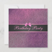 Invitation d'anniversaire de Bow & Pink Damask (Devant)