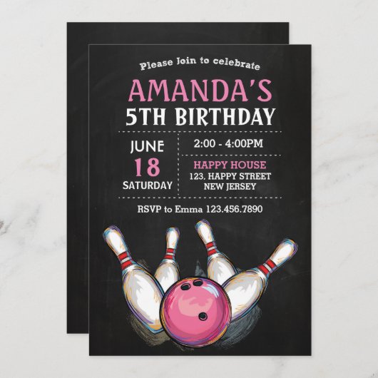 Invitation d'anniversaire de Bowling (Devant / Derrière)