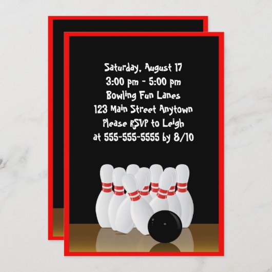 Invitation d'anniversaire de bowling (Devant / Derrière)