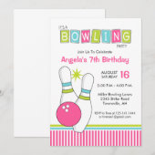 Invitation d'anniversaire de bowling (Devant / Derrière)