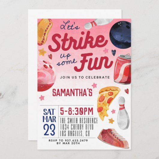 Invitation d'anniversaire de Bowling (Devant / Derrière)