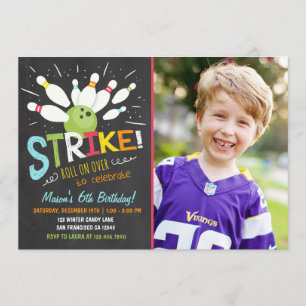 Invitation d'anniversaire de Bowling Blue Orange B