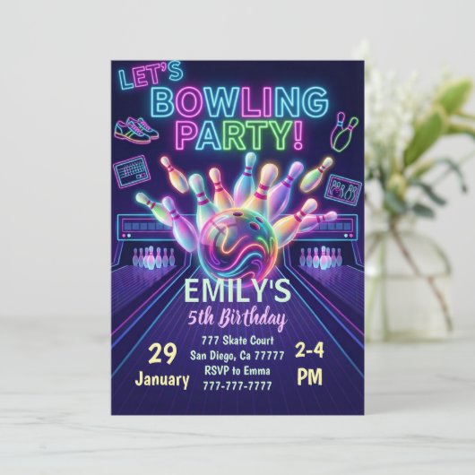 Invitation d'anniversaire de bowling Frappez pour (Debout devant)