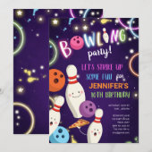 Invitation d'anniversaire de Bowling Glow Neon Dis (Devant / Derrière)