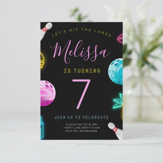 Invitation D'Anniversaire De Bowling Moderne Pour  (Debout devant)