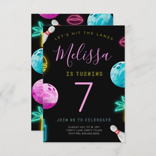 Invitation D'Anniversaire De Bowling Moderne Pour  (Devant / Derrière)