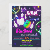 Invitation d'anniversaire de bowling Neon invitati (Devant)