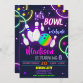 Invitation d'anniversaire de bowling Neon invitati (Devant / Derrière)