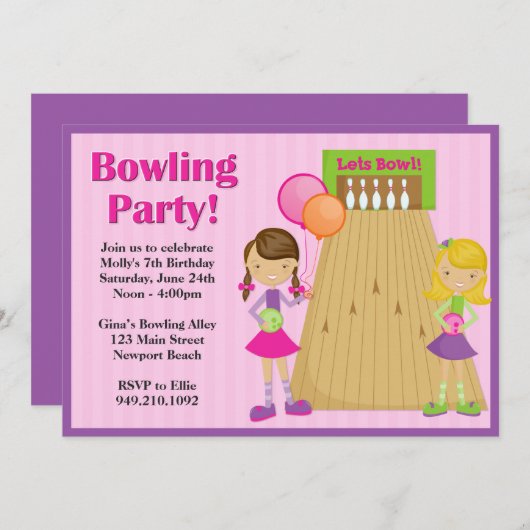 Invitation d'anniversaire de Bowling Party (Devant / Derrière)