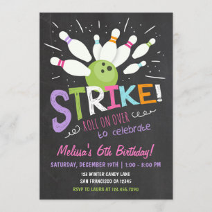 Invitation d'anniversaire de Bowling Pink Purple G