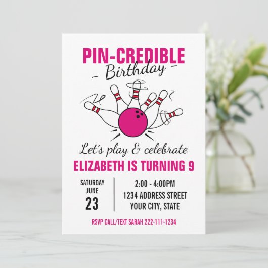Invitation d'anniversaire de bowling pour filles (Debout devant)