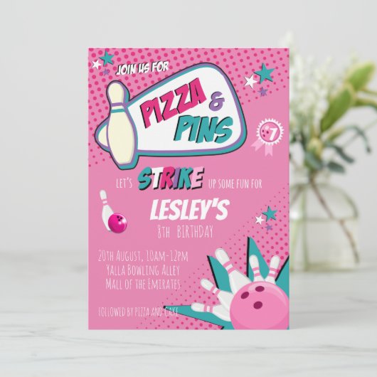 Invitation d'anniversaire de Bowling pour les fill (Debout devant)