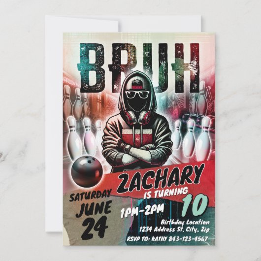 Invitation d'anniversaire de bowling | T'es INVITÉ (Devant)