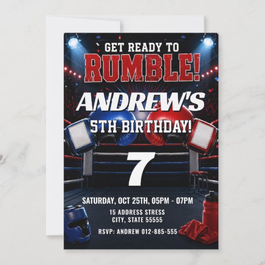 Invitation d'anniversaire de boxe personnalisée (Devant)