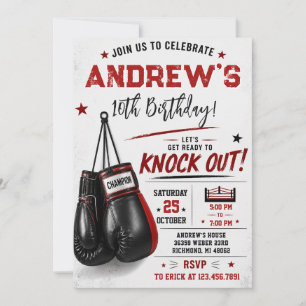 Invitation d'anniversaire de boxe personnalisée Kn