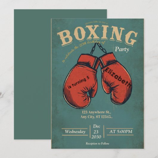 invitation d'anniversaire de boxe sportive (Devant / Derrière)