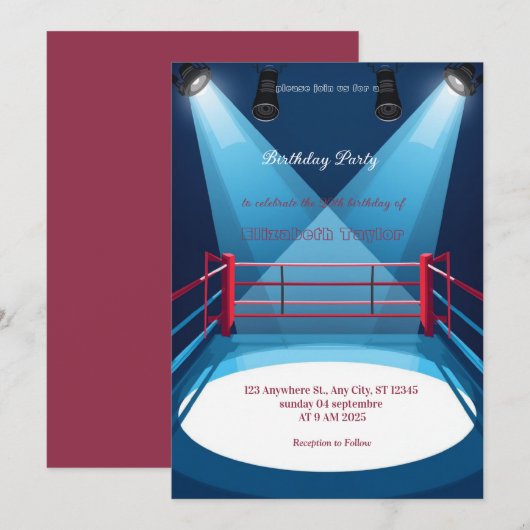 invitation d'anniversaire de boxe sportive (Devant / Derrière)