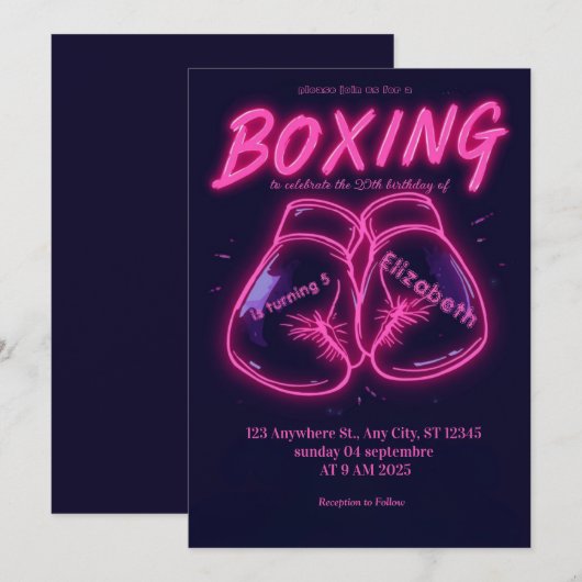 invitation d'anniversaire de boxe sportive (Devant / Derrière)