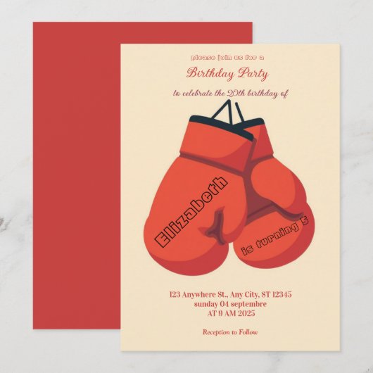 invitation d'anniversaire de boxe sportive (Devant / Derrière)