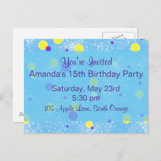 Invitation d'anniversaire de Bubble Dot (Devant / Derrière)