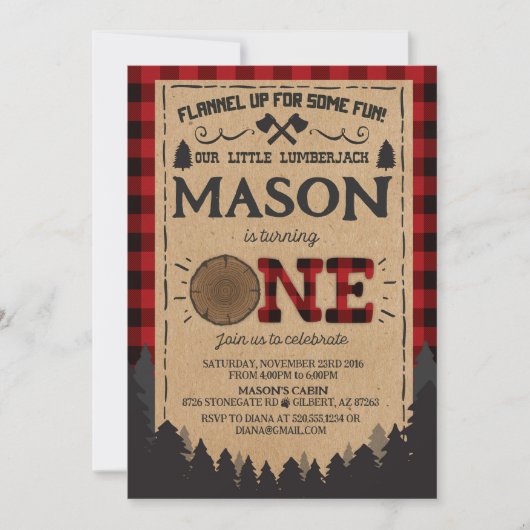 Invitation d'anniversaire de bûcheron (Devant)
